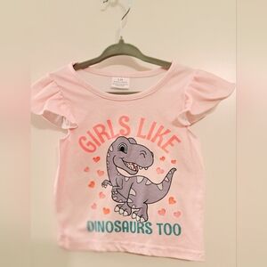 1-2 year old Pink Ruffle sleeve Dinosaur Character T-shirt. Pre-Owned